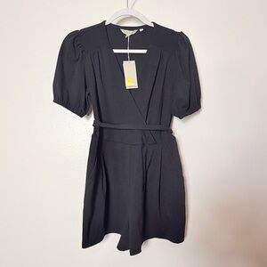 Boden Black Romper Puff Sleeve Wrap Dress